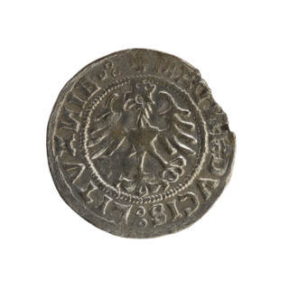 Lithuanian half-grosz, Sigismund I the Old (king of Poland; 1506–1548). R8 (rarity). Polish coin of