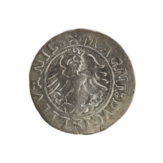 Lithuanian half-grosz, Sigismund I the Old (king of Poland; 1506–1548). Silver coin, 1521. Obverse: