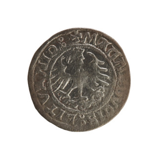 Lithuanian half-grosz, Sigismund I the Old (king of Poland; 1506–1548). Obverse: Pogon (Lithuanian