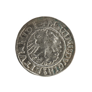 Lithuanian half-grosz, Sigismund I the Old (king of Poland; 1506–1548). Obverse: Pogon (Lithuanian
