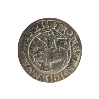 Lithuanian half-grosz, Sigismund I the Old (King of Poland, 1506–1548). Silver coin, 1521. Obverse:
