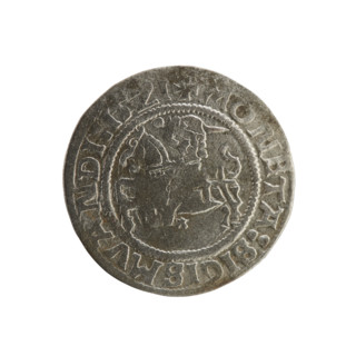 Lithuanian half-grosz, Sigismund I the Old (king of Poland; 1506–1548). Silver coin, 1521. Obverse: