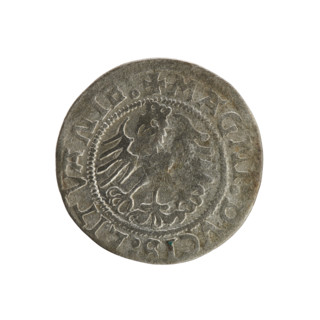 Lithuanian half-grosz, Sigismund I the Old (king of Poland; 1506–1548). Obverse: Pogon (Lithuanian