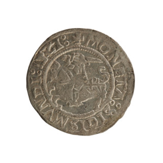 Lithuanian half-grosz, Sigismund I the Old (king of Poland; 1506–1548). Obverse: Pogon turned left;
