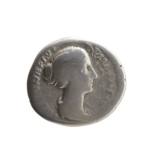 Denarius depicting Faustina the Younger (ca. 130–176; Roman empress 161–176; Augusta), obverse: