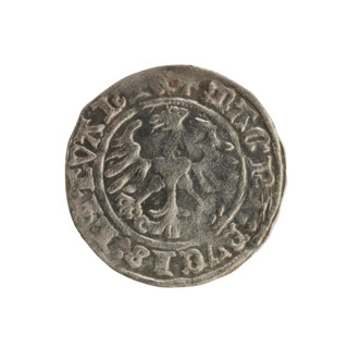 Lithuanian half-grosz, Sigismund I the Old (King of Poland; 1506–1548). Obverse: Pogon (mounted