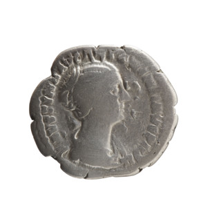 Denarius of Faustina the Younger (ca. 130–176; Roman empress 161–176; Augusta 147–161). Obverse: