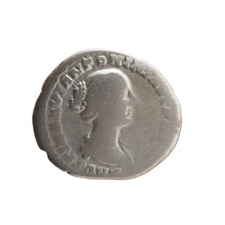 Denarius of Faustina the Younger (ca. 130–176; Roman empress 161–176). Obverse: draped bust of