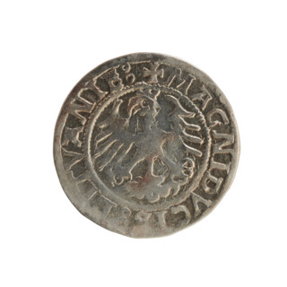 Lithuanian half-grosz, Sigismund I the Old (king of Poland; 1506–1548). Coin (1521). Obverse: Pogon