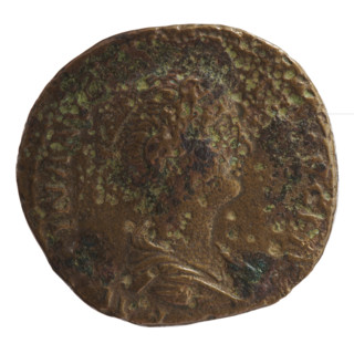 Sestertius of Faustina the Younger (ca. 130–176; Roman empress 161–176; Augusta 147–161). Obverse: