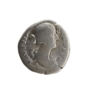 Denarius of Faustina the Younger (ca. 130–176; Roman empress 161–176; Augusta 147–161). Obverse: