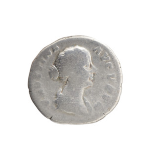 Denarius depicting Faustina the Younger (ca. 130–176; Roman empress 161–176) and Marcus Aurelius