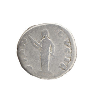 Denarius of Faustina the Younger (ca. 130–176; Roman empress 161–176). Obverse: Bust of Faustina II