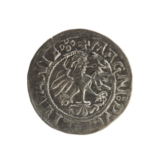 Lithuanian half-grosz, Sigismund I the Old (king of Poland; 1506–1548). Obv.: Pogon turned left; in