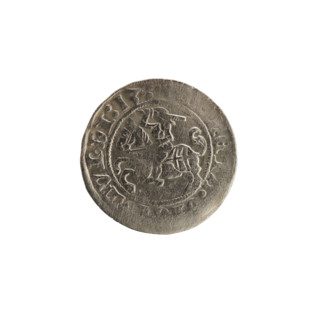Lithuanian half-grosz, Sigismund I the Old (King of Poland; 1506–1548). Obverse: Pogon (Lithuanian