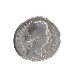 Denarius depicting Bust of Faustina II in drapery facing right, inscription FAVSTINA · AVGVSTA