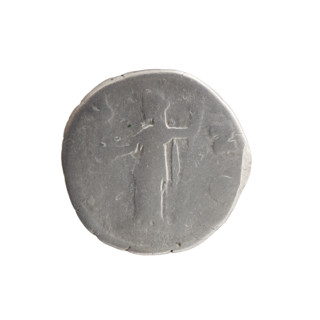 Denarius depicting bust of Faustina II in drapery facing right, legend FAVSTINA AVGVSTA; reverse: