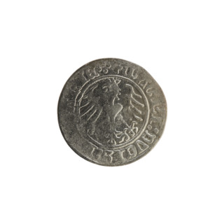 Lithuanian half-grosz, Sigismund I the Old (King of Poland; 1506–1548). Obverse: Pogon (Lithuanian