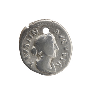 Denarius (with a hole), Faustina the Younger (ca. 130–176; Roman empress 161–176), Marcus Aurelius