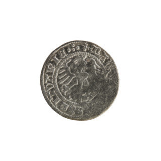 Lithuanian half-grosz, Sigismund I the Old (King of Poland; 1506–1548). Obverse: Pogon (Lithuanian