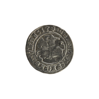 Lithuanian half-grosz, Sigismund I the Old (king of Poland; 1506–1548). Obverse: Pogon (mounted