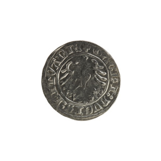 Lithuanian half-grosz, Sigismund I the Old (king of Poland; 1506–1548). Obverse: Pogon (Lithuanian