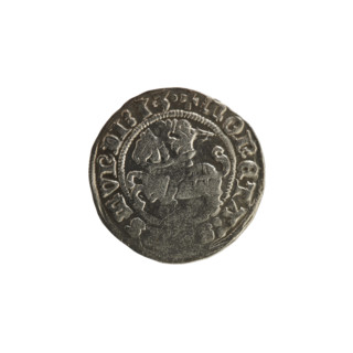 Lithuanian half-grosz, Sigismund I the Old (King of Poland; 1506–1548). Obverse: Pogon (Lithuanian