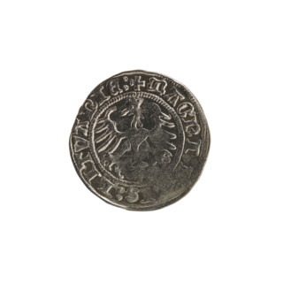 Lithuanian half-grosz, Sigismund I the Old (King of Poland; 1506–1548). Obverse: Pogon (Lithuanian