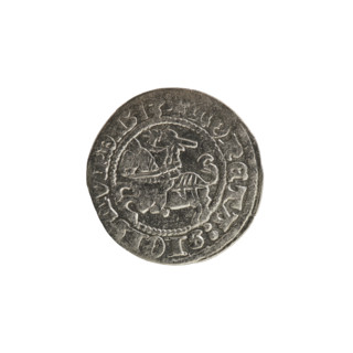 Lithuanian half-grosz, Sigismund I the Old (King of Poland; 1506–1548). Obverse: Pogon (Lithuanian