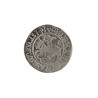 Lithuanian half-grosz, Sigismund I the Old (King of Poland; 1506–1548). Obverse: Pogon (mounted