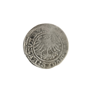 Lithuanian half-grosz, Sigismund I the Old (King of Poland; 1506–1548). Obverse: Pogon (Lithuanian
