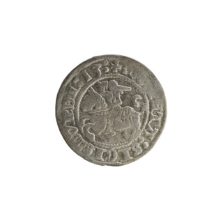 Lithuanian half-grosz, Sigismund I the Old (King of Poland; reign 1506–1548). Obverse: Pogon