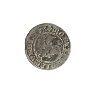 Lithuanian half-grosz, Sigismund I the Old (King of Poland; 1506–1548). Obverse: Pogon (Lithuanian