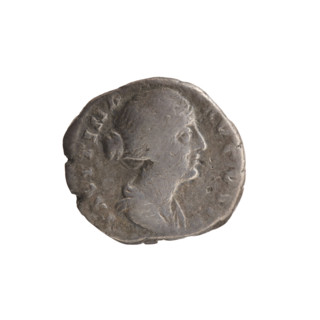 Denarius of Faustina the Younger (ca. 130–176; Roman empress 161–176; Augusta 147–161). Obverse: