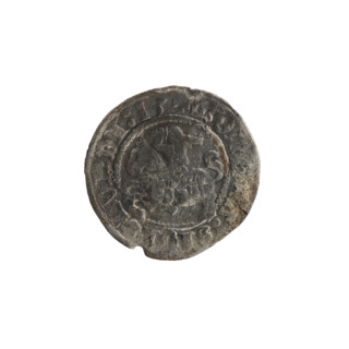Lithuanian half-grosz, Sigismund I the Old (King of Poland; 1506–1548). Obverse: Pogon (Lithuanian