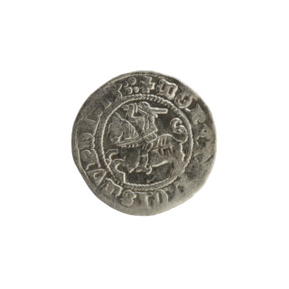 Lithuanian half-grosz, Sigismund I the Old (King of Poland; 1506–1548). Obverse: Pogon (Lithuanian