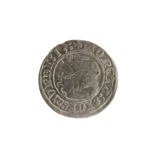 Lithuanian half-grosz, Sigismund I the Old (King of Poland; 1506–1548). Obverse: Pogon (Lithuanian