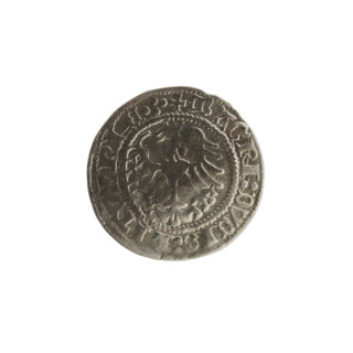 Lithuanian half-grosz, Sigismund I the Old (King of Poland; reign 1506–1548), 1513. Obverse: Pogon