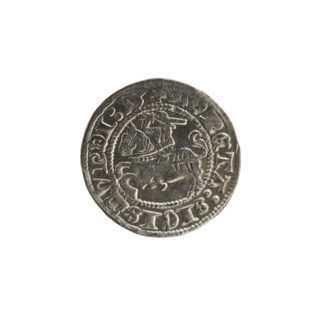 Lithuanian half-grosz, Sigismund I the Old (King of Poland; 1506–1548). Obverse: Pogon (Lithuanian