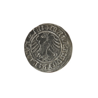 Lithuanian half-grosz, Sigismund I the Old (King of Poland; 1506–1548). Obverse: Pogon (Lithuanian