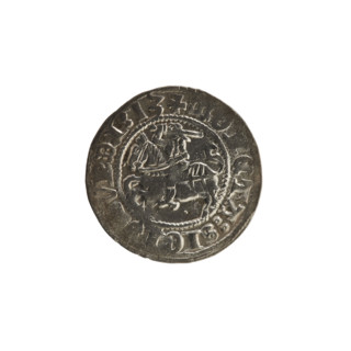 Lithuanian half-grosz, Sigismund I the Old (king of Poland; 1506–1548). Obverse: Pogon (Lithuanian