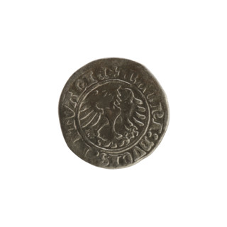 Lithuanian half-grosz, Sigismund I the Old (King of Poland; reign 1506–1548). Obverse: Pogon