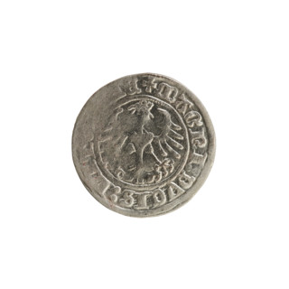Lithuanian half-grosz, Sigismund I the Old (King of Poland; 1506–1548). Silver coin, 1513. Obverse: