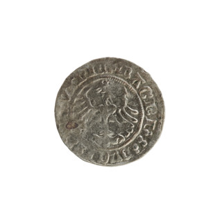 Lithuanian half-grosz, Sigismund I the Old (King of Poland; 1506–1548). Obverse: Pogon (Lithuanian