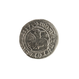 Lithuanian half-grosz, Sigismund I the Old (King of Poland; 1506–1548). Obverse: Pogon (mounted