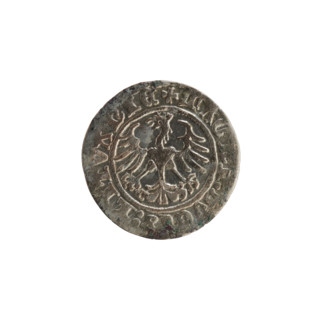 Lithuanian half-grosz, Sigismund I the Old (King of Poland; 1506–1548). Obverse: Pogon (Lithuanian