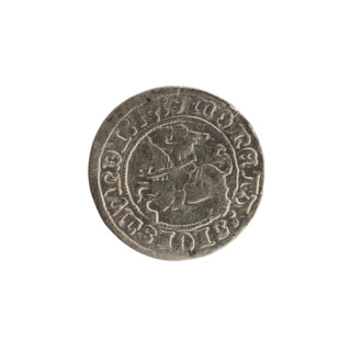 Lithuanian half-grosz, Sigismund I the Old (King of Poland; 1506–1548). Obverse: Pogon (Lithuanian