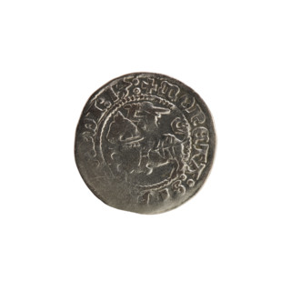 Lithuanian half-grosz, Sigismund I the Old (King of Poland; 1506–1548). Obverse: Pogon (Lithuanian