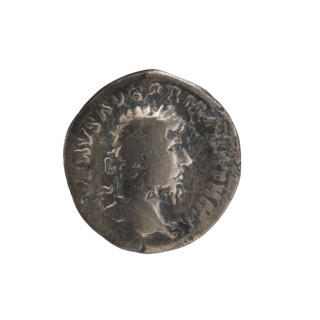 Denarius of Lucius Verus (130–169; Roman emperor 161–169). Obverse: Head of Lucius Verus with