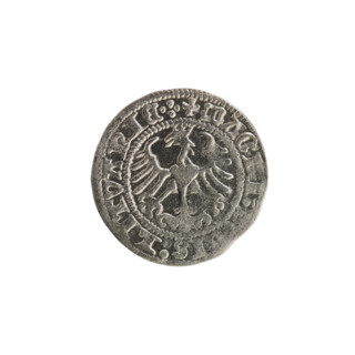 Lithuanian half-grosz, Sigismund I the Old (King of Poland; 1506–1548). Obverse: Pogon (Lithuanian